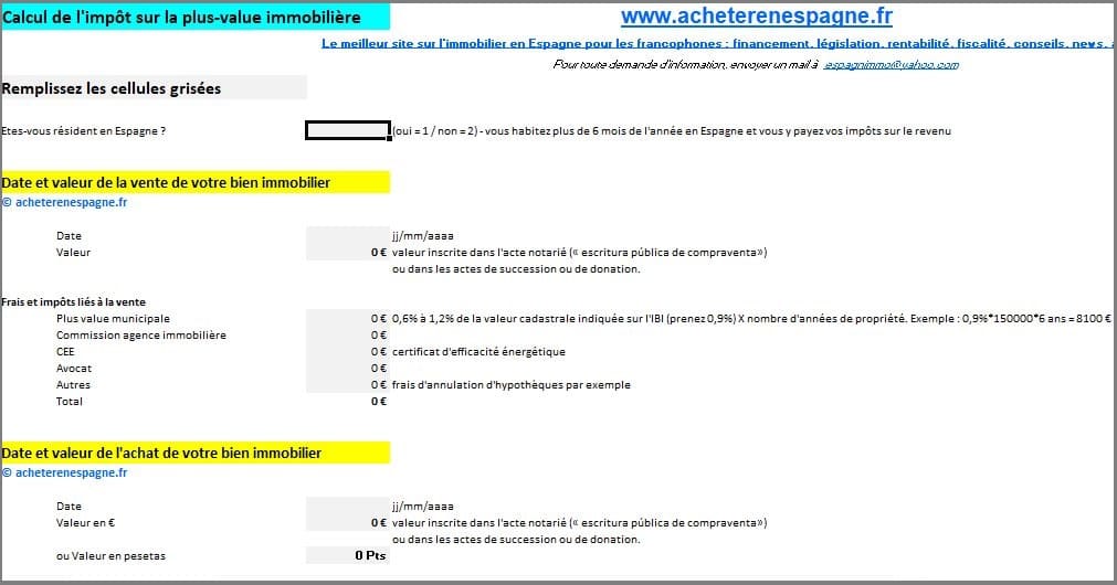 Calcul de l'impôt sur la plus-value immobilière en Espagne