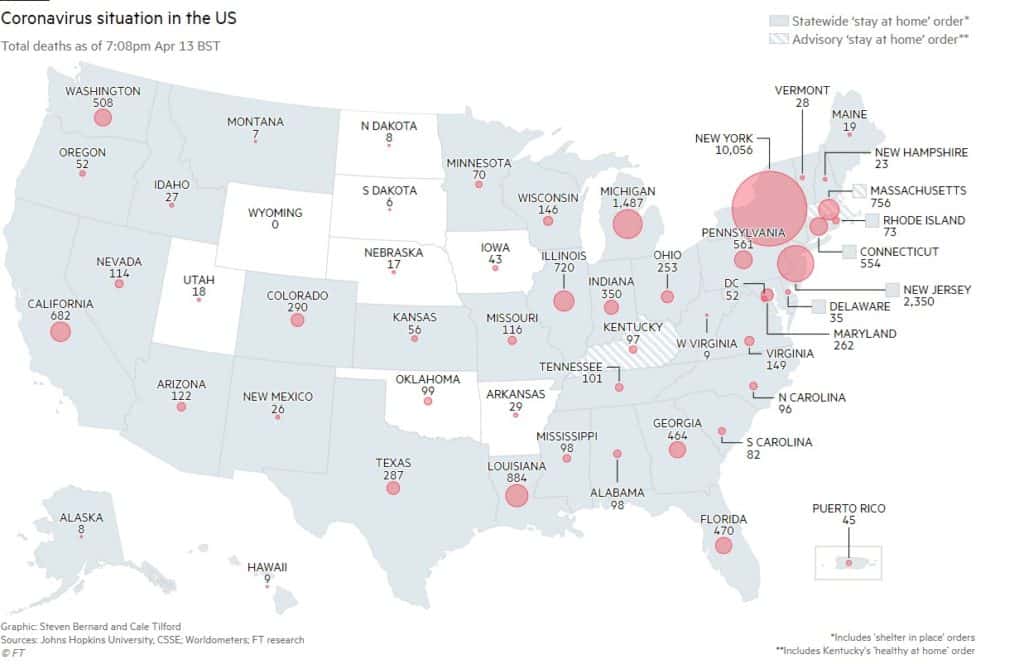 Graphique Coronavirus Covid-19 repartition USA deces acheter immobilier espagne