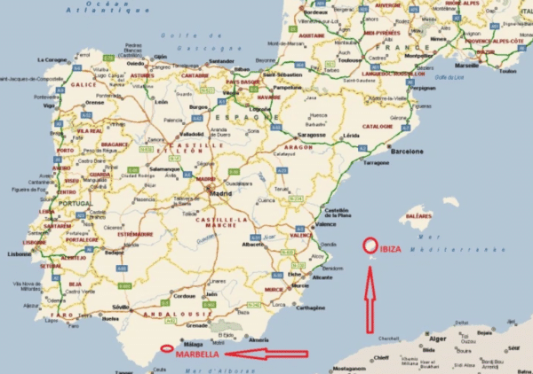 Carte Marbella Ibiza acheter immobilier Espagne